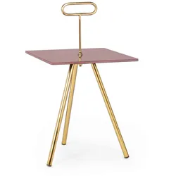 Beistelltisch Inesh aus Metall mit Glasplatte, modern, rosa quadratisch, drei Beine