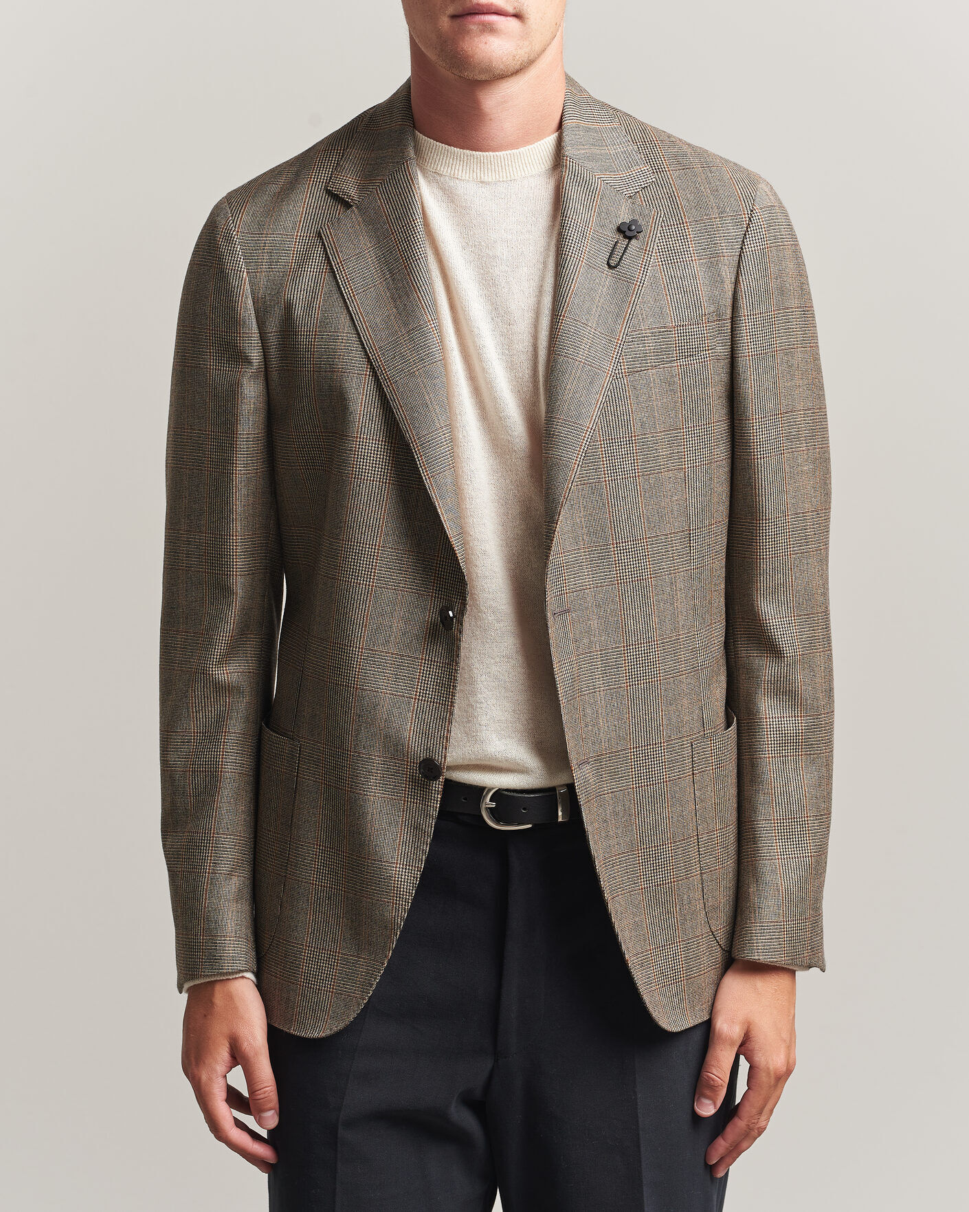 Lardini Wool Prince of Wales Check Blazer Brown men 54 Brun