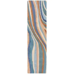 KADIMA DESIGN Wollteppich Handgetuftet Abstraktes Wellenmuster Multicolor Langlebig | 60x230cm