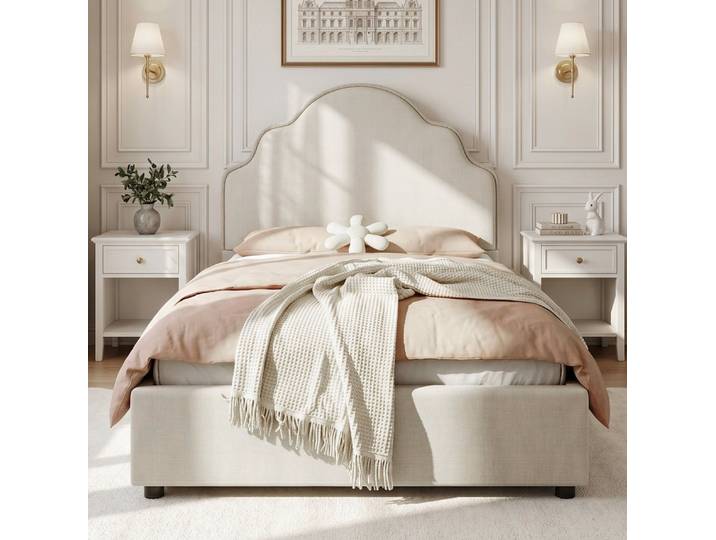 REDOM Polsterbett Design-Kinderbett – Wolkenform & Leinenbezug (Packung, Beige, 90×200 cm, Leinen, ohne Matratze, für sicheres Schlafen), geschwungene Linien, handgefertigte Details