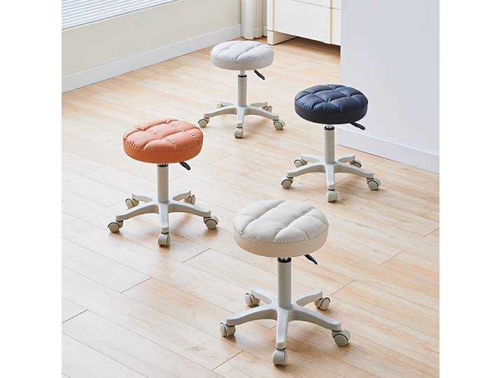 Petite chaise ronde tabouret roulant avec roulettes simili cuir hauteur réglable pivotant dessin travail Salon tabouret maison bureau chaise