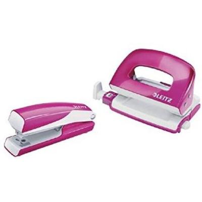 LEITZ Set-Mini WOW Heftgerät und Locher pink, je 10 Blatt, Heftarten: geschlossen, genagelt; Locher: mit Anschlagschiene
