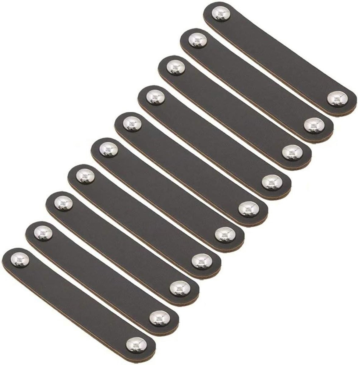 Set van 10 lichtgrijze handgemaakte PU-leren meubelgrepen met handvat voor kasten, 96mm