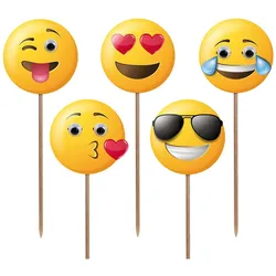 100x Deko-Picker "Emojis" 12cm