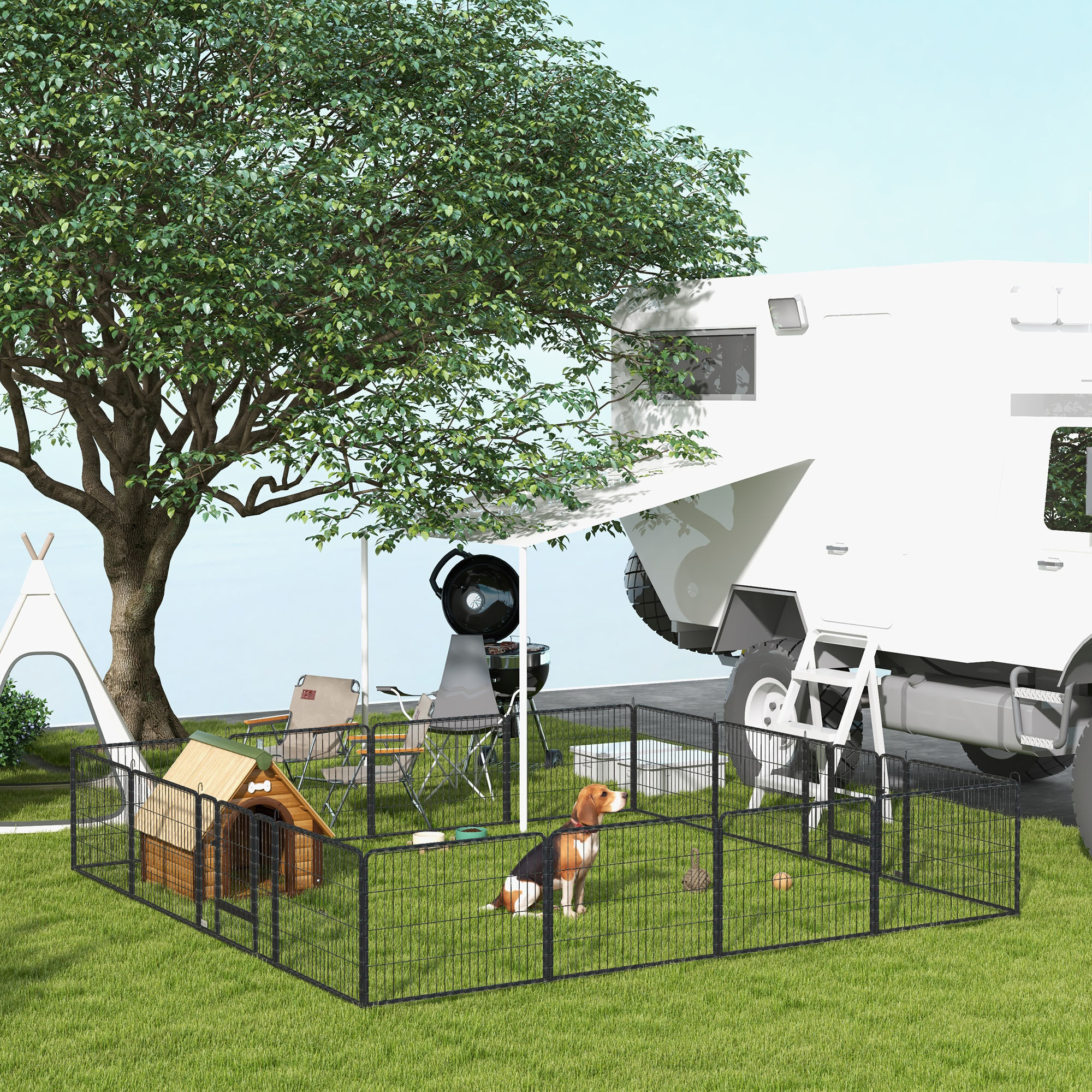 Altro Recinto Per Cani E Cuccioli Con 16 Pannelli Modulabili E 2 Ingressi, 80x1.5x60cm
