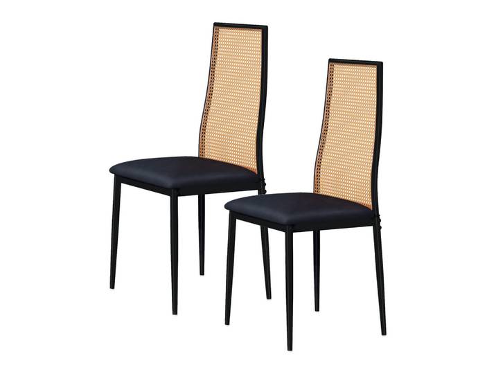 Küchenstühle 2er-Set mit Rattanlehne, Kunstleder & schwarzen Beinen, Schwarz, Holz, Mode, 44x97.5x40 cm, Esszimmer, Stühle