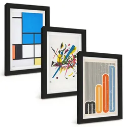 BILDER SET 3er Set - 20x30 cm Schwarzer Rahmen - Abstrakte moderne Geometrie