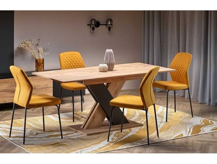 designimpex Design Esstisch Tisch HA-111 Eiche Wotan - Schwarz matt ausziehbar 130 bis 175 cm