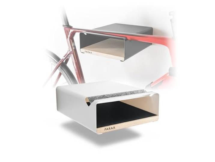 PARAX Fahrrad Wandhalterung mit Ablageboard - modernes Design für Wohnung - Metall & Holz, Filzauflage, Weiß - M (Lenker bis 50 cm)