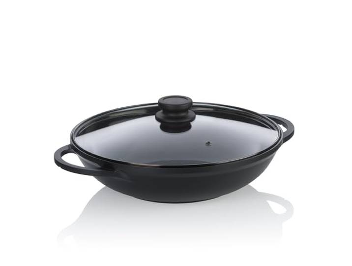 kela Wokpfanne mit Glasdeckel, 32 cm, Atura, Induktion, Aluguss, schwarz