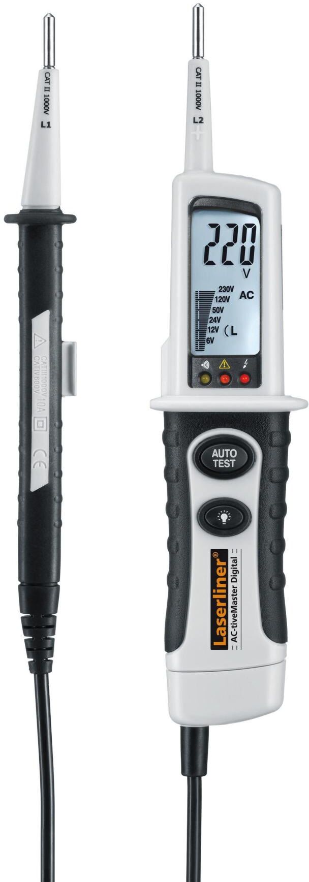 Spannungsprüfer "Laserliner Active-Master Digital", grau (weiß, schwarz, grau), Kunststoff, Spannungsprüfer, Spannungsprüfer weiß, schwarz, grau Einheitsgröße