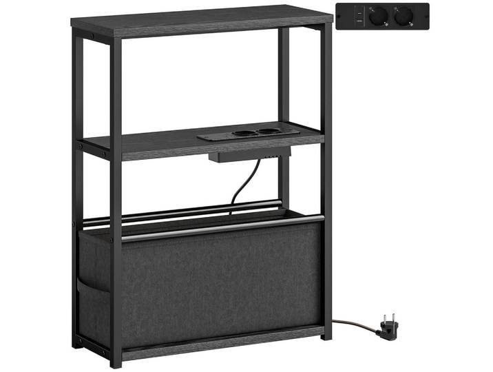 Homcom Beistelltisch MDF Stahl Schwarz, Holzwerkstoff, 2 Fächer, 1 Schubladen, 18x60.2x45 cm, Wohnzimmer, Wohnzimmertische, Beistelltisch