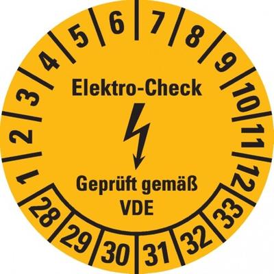Dreifke® Prüfplakette Elektro-Check... VDE, 28-33, gelb, Dokumentenfolie, Ø 20mm, 36 Stk.