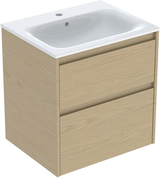 Geberit Renova Plan Möbel-Waschtisch-Set 504039PS8 Breite 60cm, Korpus/Front Eiche natur / Melamin Holzstruktur, Waschtisch weiß / KeraTect