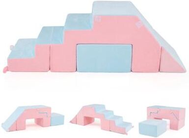 Costway 4-in-1 Foam Climbing Blocks Toddler Indoor Climb with Slide-Pink