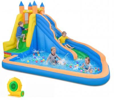 Costway 3-in-1 Inflatable Water Slide with Curved Slide and 680W Blower