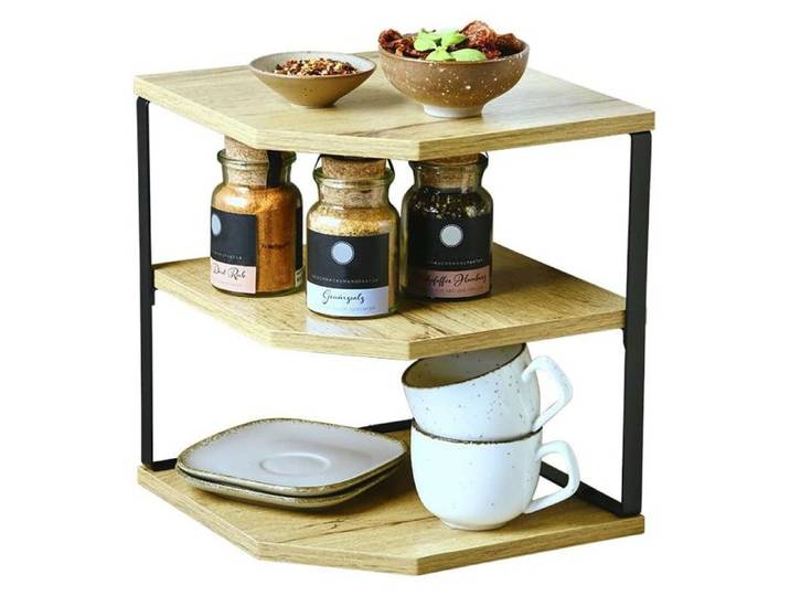 Étagère dAngle Cuisine - MDF FSC et Métal - 26 x 26 x 28 cm