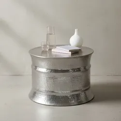 KADIMA DESIGN Runder orientalischer Couchtisch ENNS: Aluminium, Hammerschlag Look, Handgefertigt, Stabilität, Langlebigkeit
