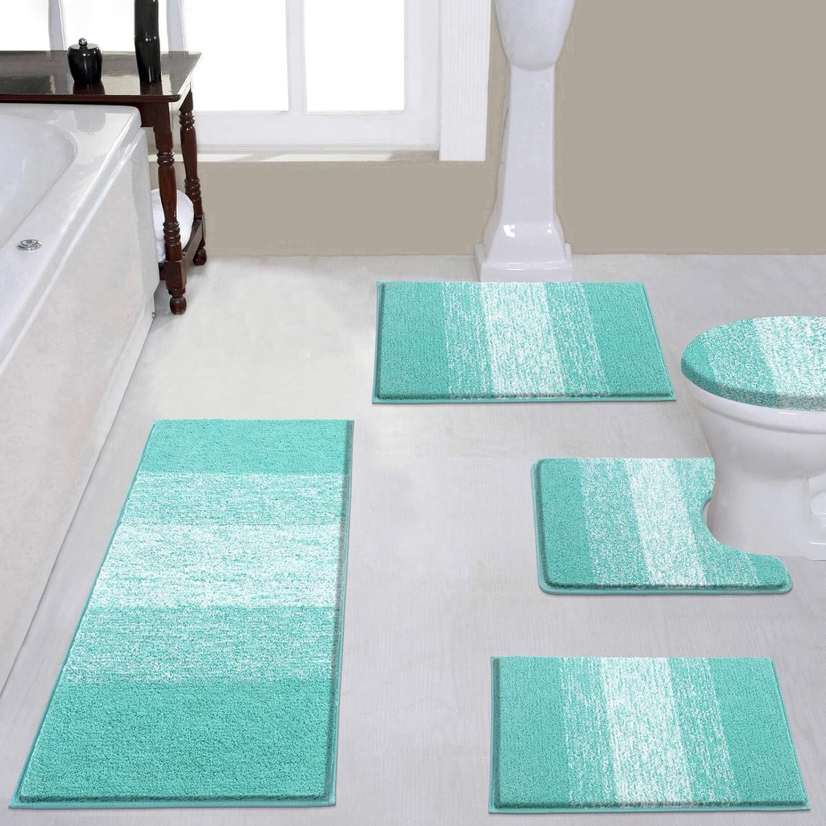 5-delige badkamertapijtenset in aquablauw voor comfortabel en absorberend staan