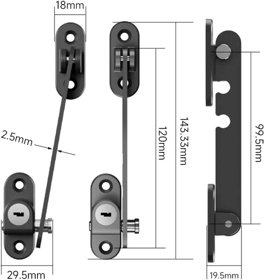 INF Fensterbegrenzer für Flügelfenster, 5-stufig verstellbar – Carbonstahl, 2er-Set, Belüftung und Sicherheitsverriegelung Schwarz