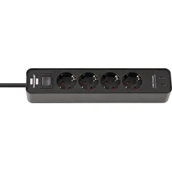 BRE 1153240106 - Steckdosenleiste Ecolor, 4-fach, USB-Ladebuchse, schwarz