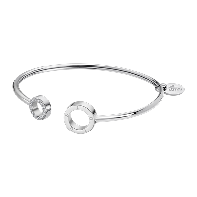 Armspange LOTUS "Essentials", silber (edelstahlfarben, kristallweiß, kristallweiß), Armbänder, Damen, Edelstahl, Armspange, mit Glasstein