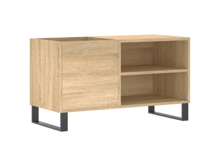 HKQWPBF Plattenschrank Sonoma-Eiche 85x38x48 cm Holzwerkstoff Schallplatten aufbewahren, LP-Aufbewahrung, Vinylregal, Eisenbeine, Industrie-Stil, Wohnzimmer