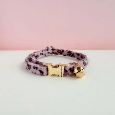Inspire Curations Personalized Leopard Print Pet Collar With Bell pink l