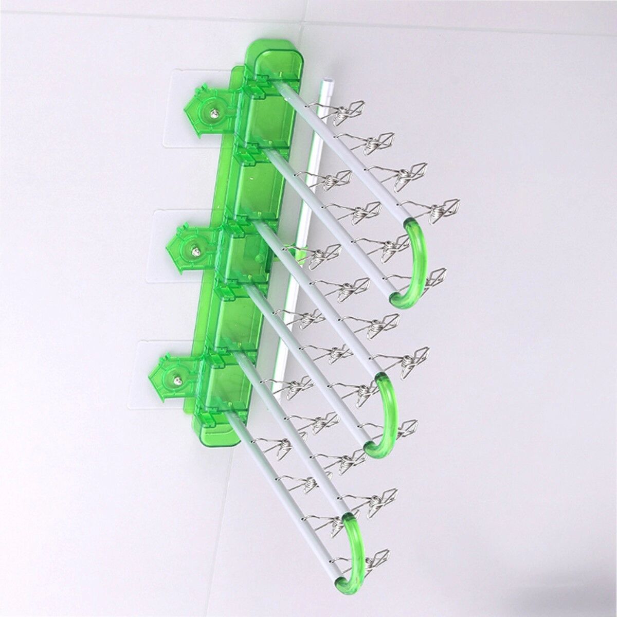 INF 24-Clip klappbare Hakenleiste — wandmontierter, bohrfreier winddichter Wäschehalter, 90° Rotation, ABS+Edelstahl Grün