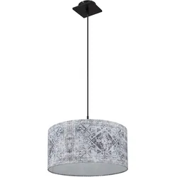 Hängelampe Hängeleuchte Pendellampe Schirmleuchte Esszimmerlampe Pendelleuchte, Textilschirm gemustert blau grau schwarz, Höhenverstellbar, DxH 40x150cm