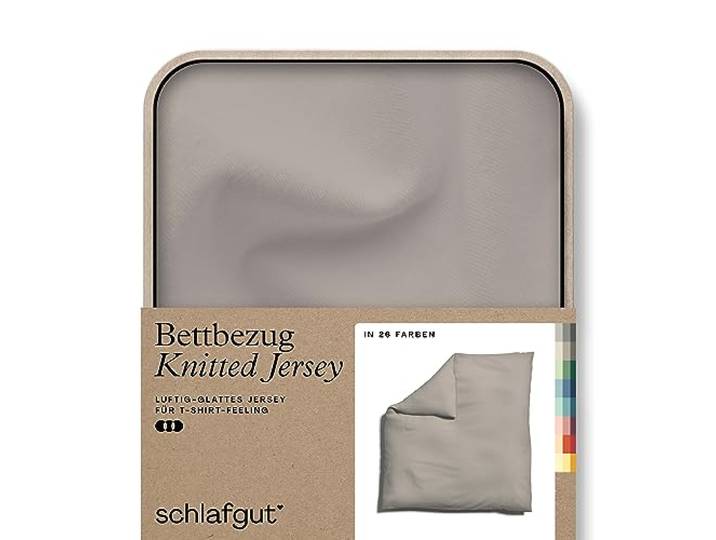 schlafgut Knitted Jersey Bettwäsche 240x220cm Bettdecke Bezug einzeln, Sand Mid Uni, weich und faltenfrei mit Elasthan