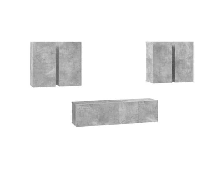 hliofuir 6-tlg. Hängendes TV-Schrank-Set Betongrau Holzwerkstoff Flexible Wandmontage schafft freie Bodenfläche im Wohnzimmer und bietet geordneten Stauraum für Mediengeräte.