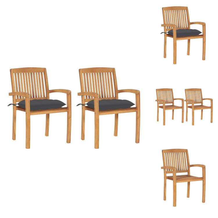 vidaXL Gartenstühle 2 Stk. mit Anthrazit Kissen Massivholz Teak - Gartenstühle