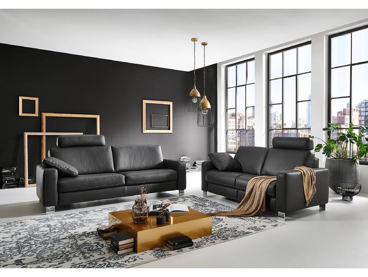 3-Sitzer Sofa SC Vital Schwarz Echtleder Viera 214 x 85 x 95cm Funktion links Kopfstütze verstellbar Modern