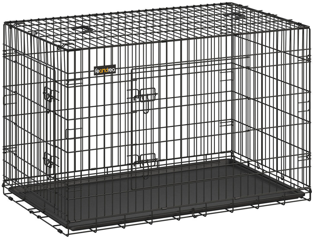 FEANDREA Steel Collapsible and Foldable Pet Crate with 2 Doors Black 80.5cm H x 122cm W x 74.5cm D
