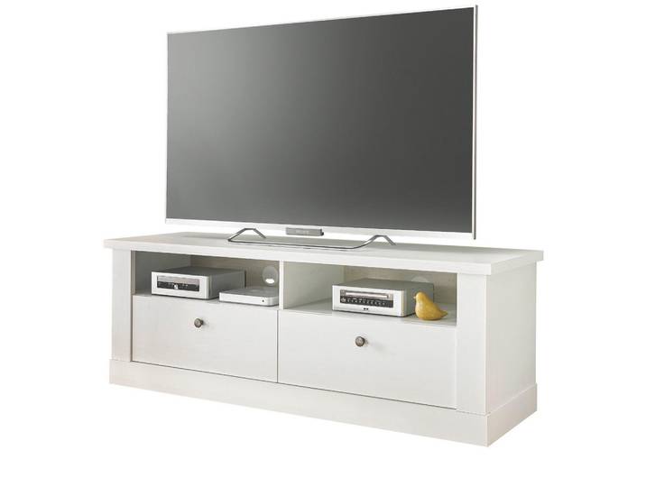 Furn.Design Tv-Lowboard weiß Pinie Landhaus, TV Unterteil 132 cm, Soft-Close-Funktion, Weiß, Kunststoff, Nachbildung,Pinie, 135x51x45 cm, Wohnzimmer, TV Möbel, Lowboards, Lowboards stehend