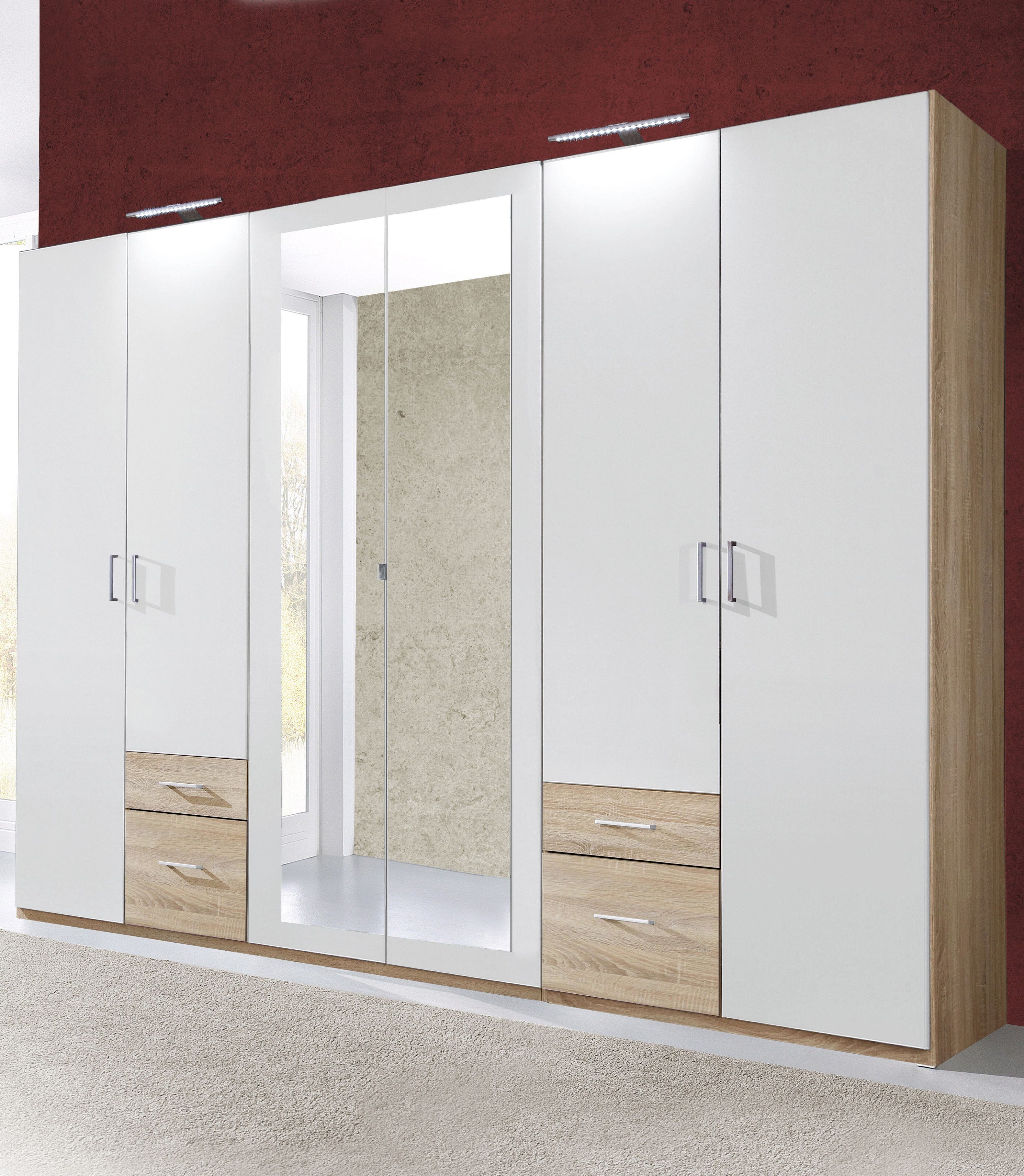 Kleiderschrank WIMEX "Freiburg", weiß (struktureichefarben hell, weiß), B:270cm H:210cm T:58cm, Schränke, Kleiderschrank Drehtürenschrank