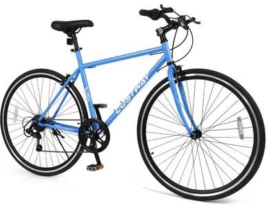 Costway 26 Inch Mountain Bike Adjustable with 6-Speed and All-terrain Rubber Wheels-Blue