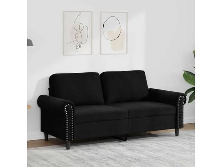HEFZGDB 2-Sitzer-Sofa Schwarz 140 cm Samt Stoffbezug Metallgestell Polsterung Wohnzimmer Komfort Sitzmöbel Modernes Design