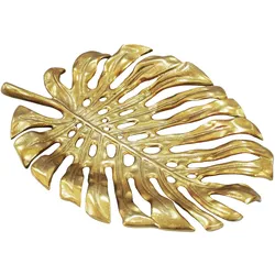 FineBuy, Dekoschale, Dekoschale Metall 36cm Blatt Standdeko Design Tischdeko Obstschale Deko Alu