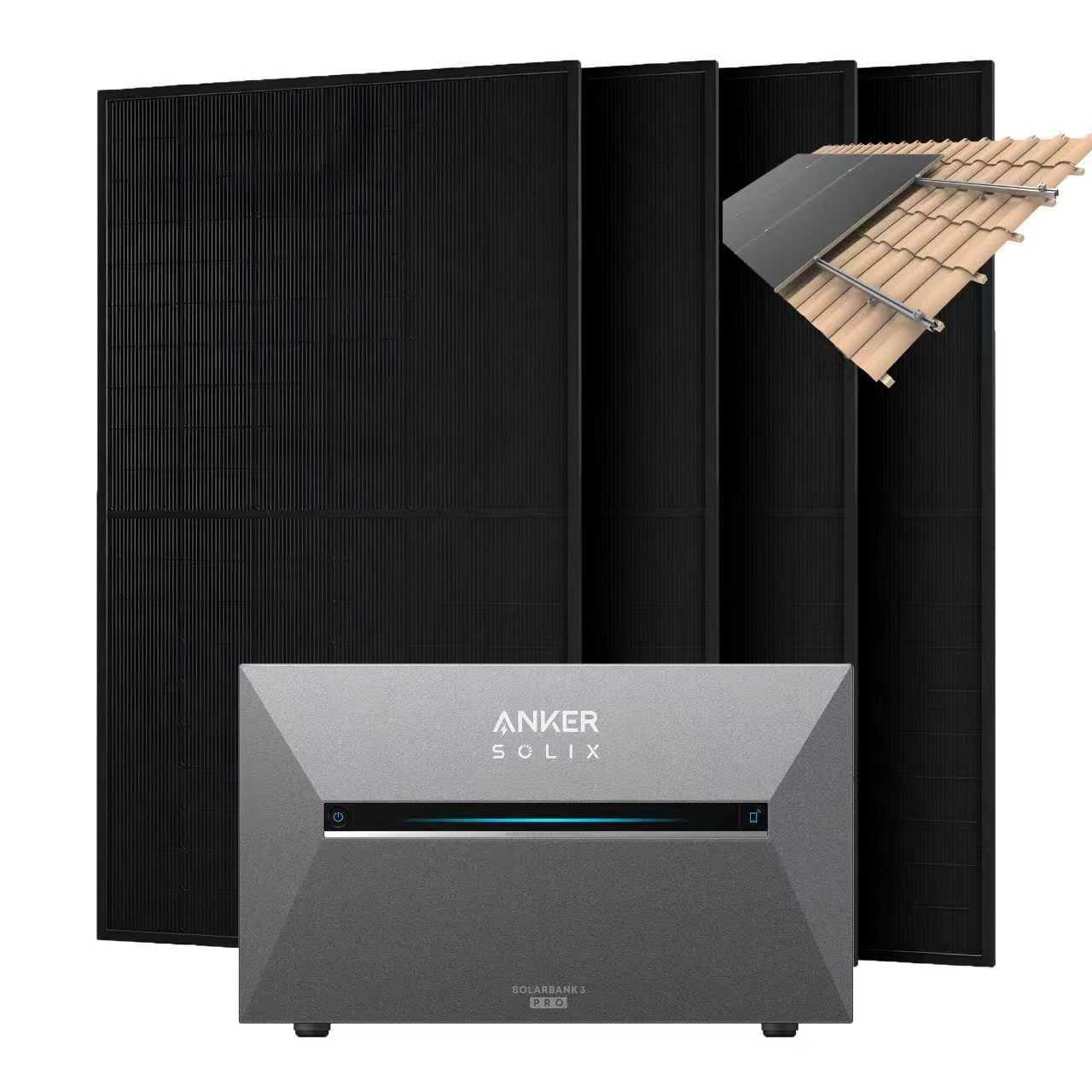 Anker SOLIX 2000W Balkonkraftwerk + Solarbank 3 Pro, 4×500W Module mit Halterung für Dachziegel