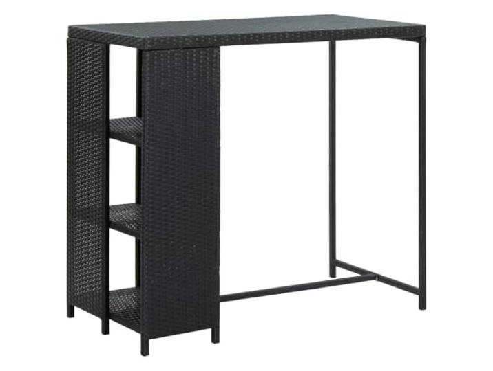 Roanoer Bartisch mit 3 Regalen Stehtisch Rattan Schwarz 120x60x110 cm Vielseitige Theke für Garten und Terrasse, integrierte Seitenfächer bieten schnellen Zugriff auf Flaschen und Gläser.
