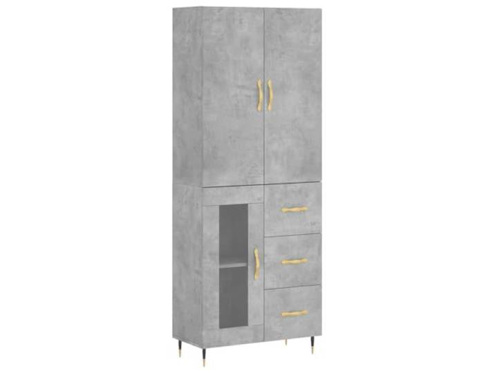 HGFDVCMR Highboard Betongrau 69,5x34x180 cm Schrank aus Holzwerkstoff Elegantes Highboard in Betongrau für Wohnzimmer und Flur mit viel Stauraum hinter stabilen Türen und robusten Metallfüßen.