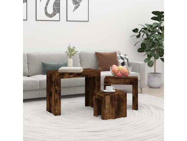 HEFZGDB Stapelbare Couchtische 3 Stück Räuchereiche Holzwerkstoff Satztisch-Design Vielseitige Funktion Premium Material