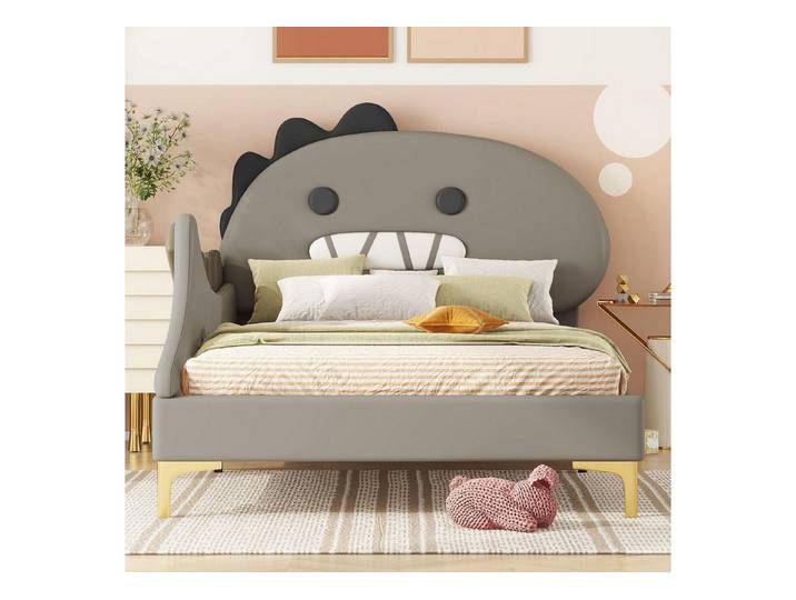 LuxusKollektion Kinderbett Kinderbett Cartoon Dinosaurier Grau