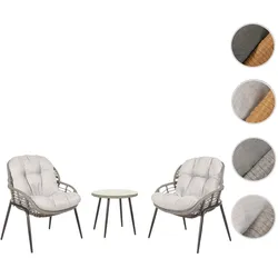Poly-Rattan Garnitur HWC-N33, Balkon-Set Gartengarnitur Sitzgruppe Stuhl Beistelltisch ~ grau, Polster hellgrau