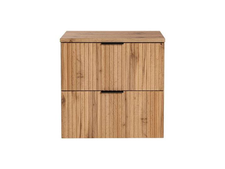 Meuble sous vasque suspendu strié avec planche - Naturel clair - L60 cm - ZEVARA