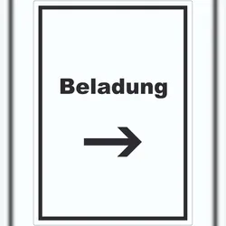 HB-Druck Beladung Aufkleber mit Text und Richtungspfeil rechts Transport Fracht hochkant A7 (74x105mm)
