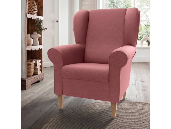 Livetastic Ohrensessel Asino, Rosa, Holz, Buche, Uni, 80x102x86 cm, Stoffauswahl, Wohnzimmer, Sessel, Polstersessel