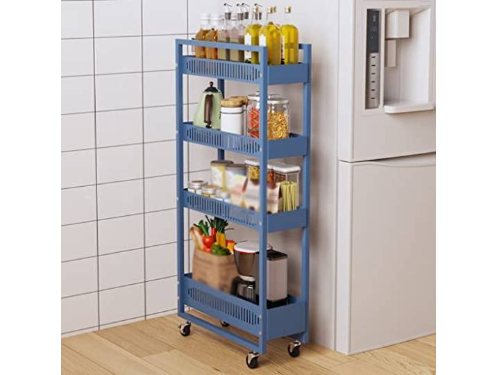 NFDVXCCA Regal, 4-stöckiger ausziehbarer Wagen platzsparend Küche Bad kleine Räume(/Blue)